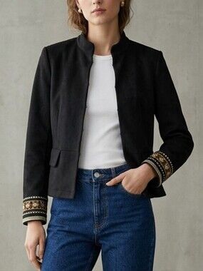 ZARA Embroidered Beaded Faux Suede Blazer